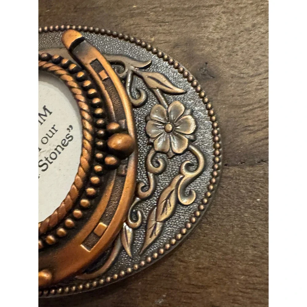Western Horseshoe Belt Buckle Copper‎ Tone Floral Oval 30x40mm Gemstone Mount